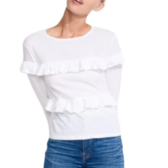 NWT ANTHROPOLOGIE x SUNDRY LOST WITHOUT YOU 3/4 Sleeve White Tiered Ruffle Top - Picture 2 of 9